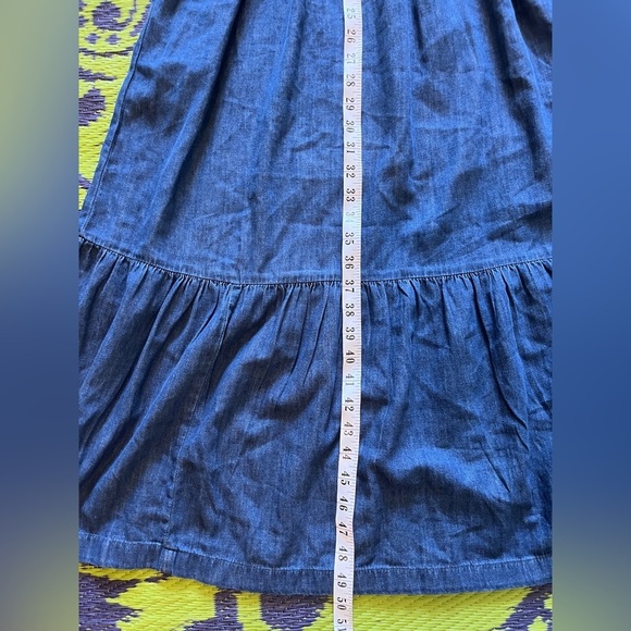 Gap Organic Cotton Denim Ruffled flutter Smocked Midi Tiered Dress Size Small - Picture 10 of 10